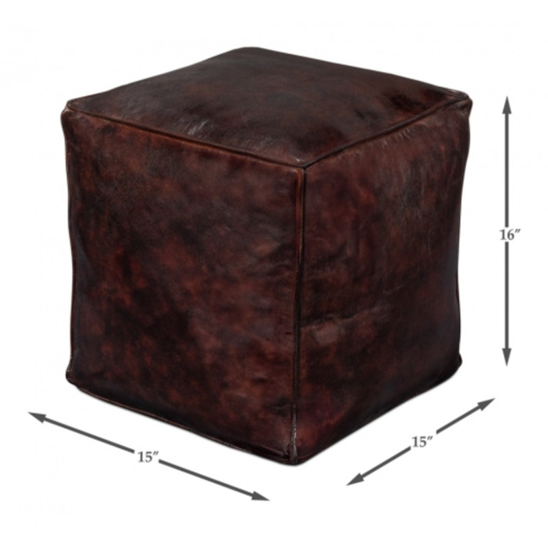 Square Ottoman, Chocolate Genuine Leather