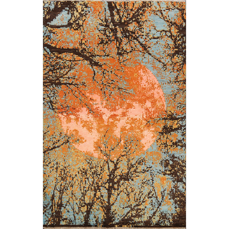 Tapis oriental contemporain abstrait à motif végétal noué à la main 4 x 6