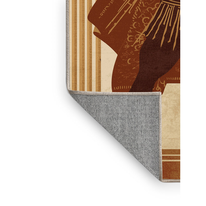 Tapis traditionnel lavable à la machine à look rétro de style spartan Warrior Takengon en brun - beige, 7 x 10