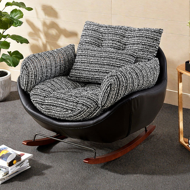 Chaise berçante simple en lin et coton pour salon, Noir / blanc