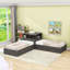 Lit plateforme simple en L en bois avec lit gigogne simple, tablettes de rangement et lumière DEL-2095496636