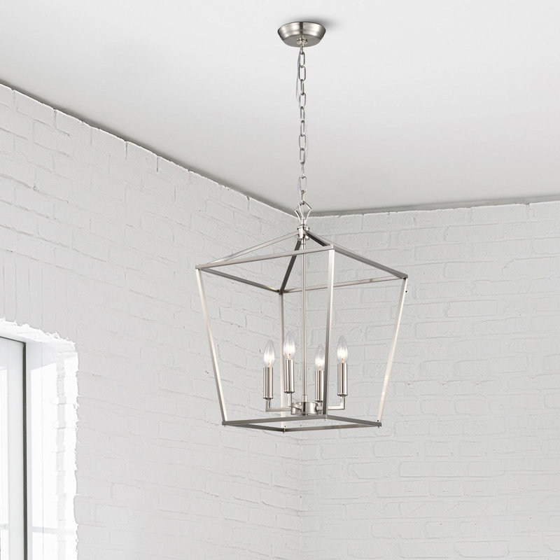 Aspen 4-Light Dimmable Lantern Geometric Chandelier, 63.5" H x 16" W x 16" D, Brushed Nickel