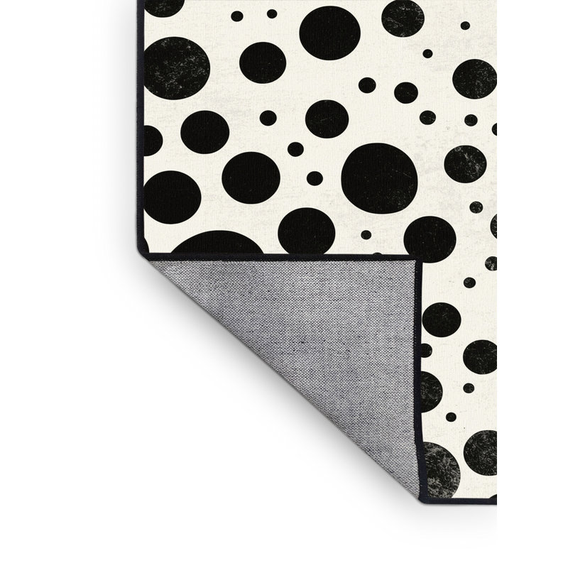 Machine Washable Penola Minimalist Geometric Rug in Beige – Black Binding, 3' Round