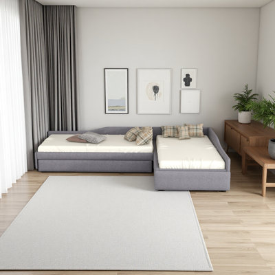 Upholstered Double Twin Size Daybed With Trundle And Drawer