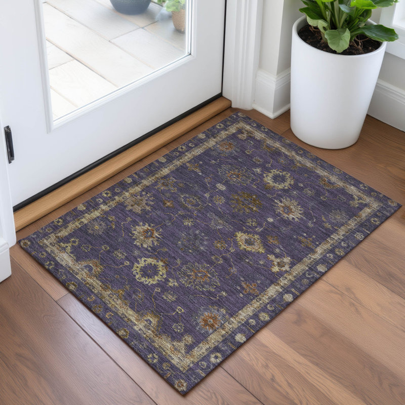 Machine Washable Indoor/Outdoor Xhevrie Eggplant Rug, Rectangle 1'8" x 2'6"