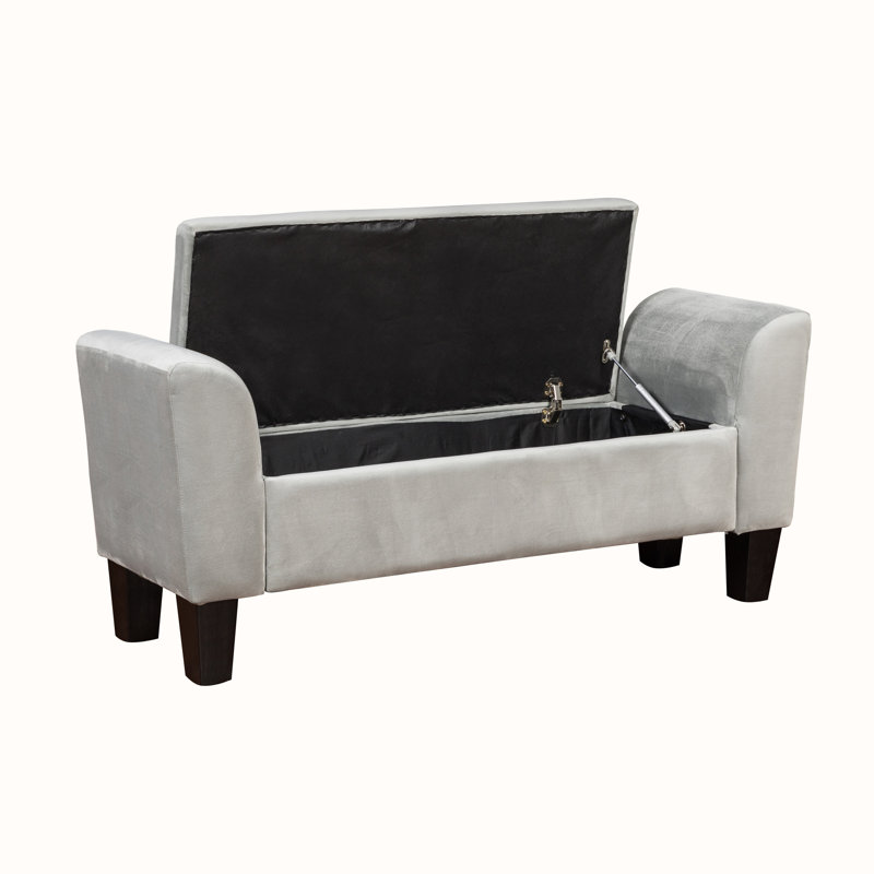Ewelina Upholstered Velvet Flip Top Storage Bench with Arms, Gray Velvet