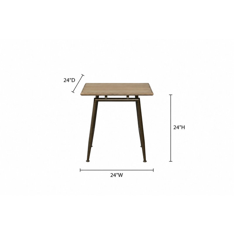 Table de bout carrée moderne en placage de chêne blanc brun, table d'appoint en matériaux mixtes avec base en métal foncé pour le salon et la chambre à coucher