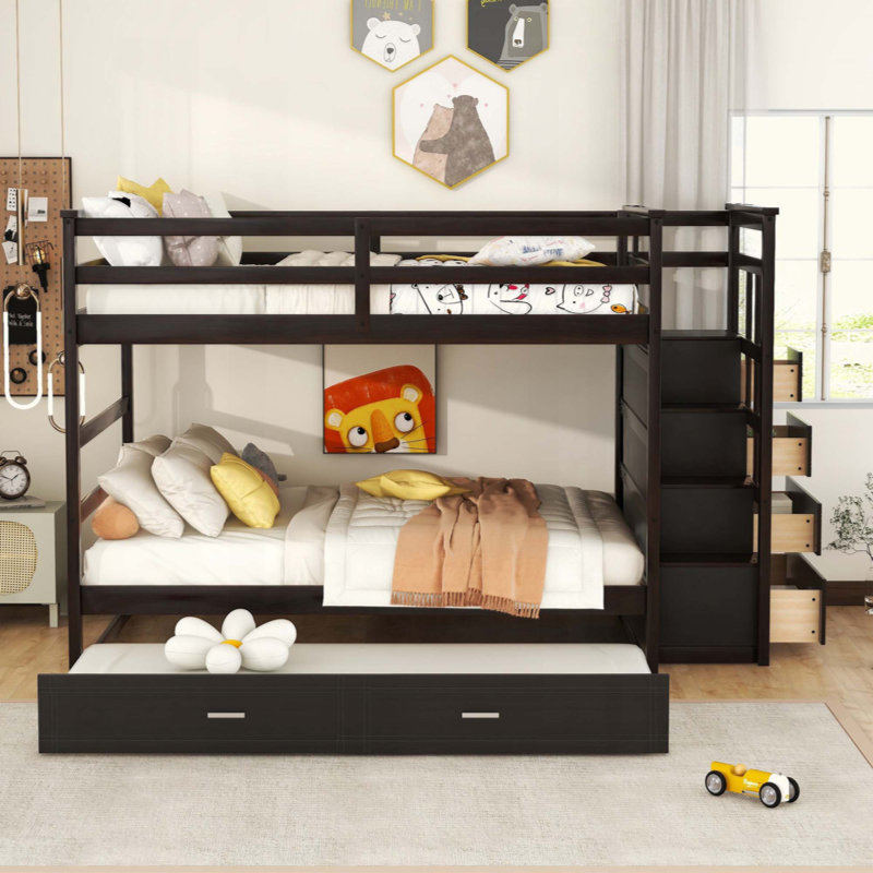 Bunk Bed With Trundle And Staircase, Maximizing Space And Storage For Modern Families, Espresso