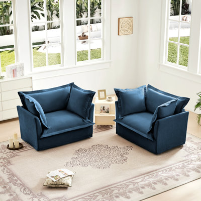 Set Of 2 Slipcovered Armchairs,Deep Seat Accent Chair Set For Living Room, Reading Room, Bedroom And Working Spaces,Armchair Sets With Large Soft Pill