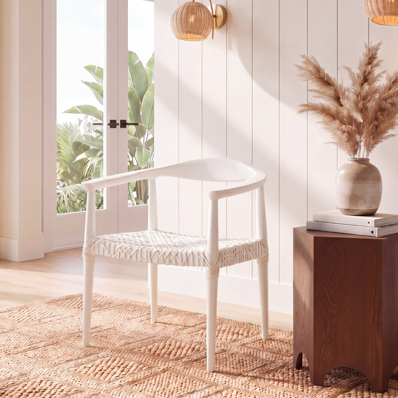 Kazbah 18.9'' H Leather Upholstered Armchair, White