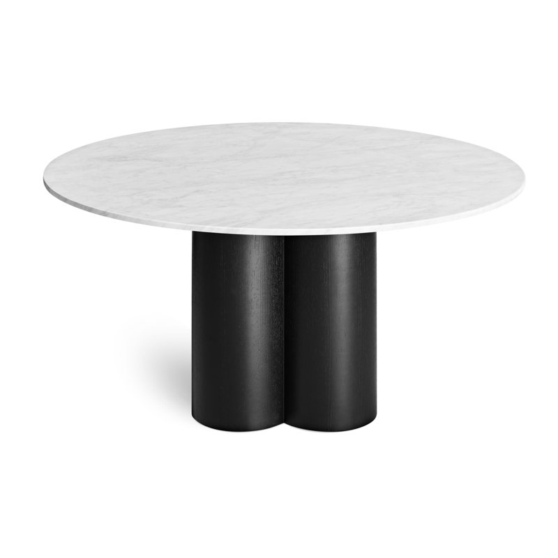 4 Quarter Round Marble Dining Table, Black Ash, 60" W x 60" L