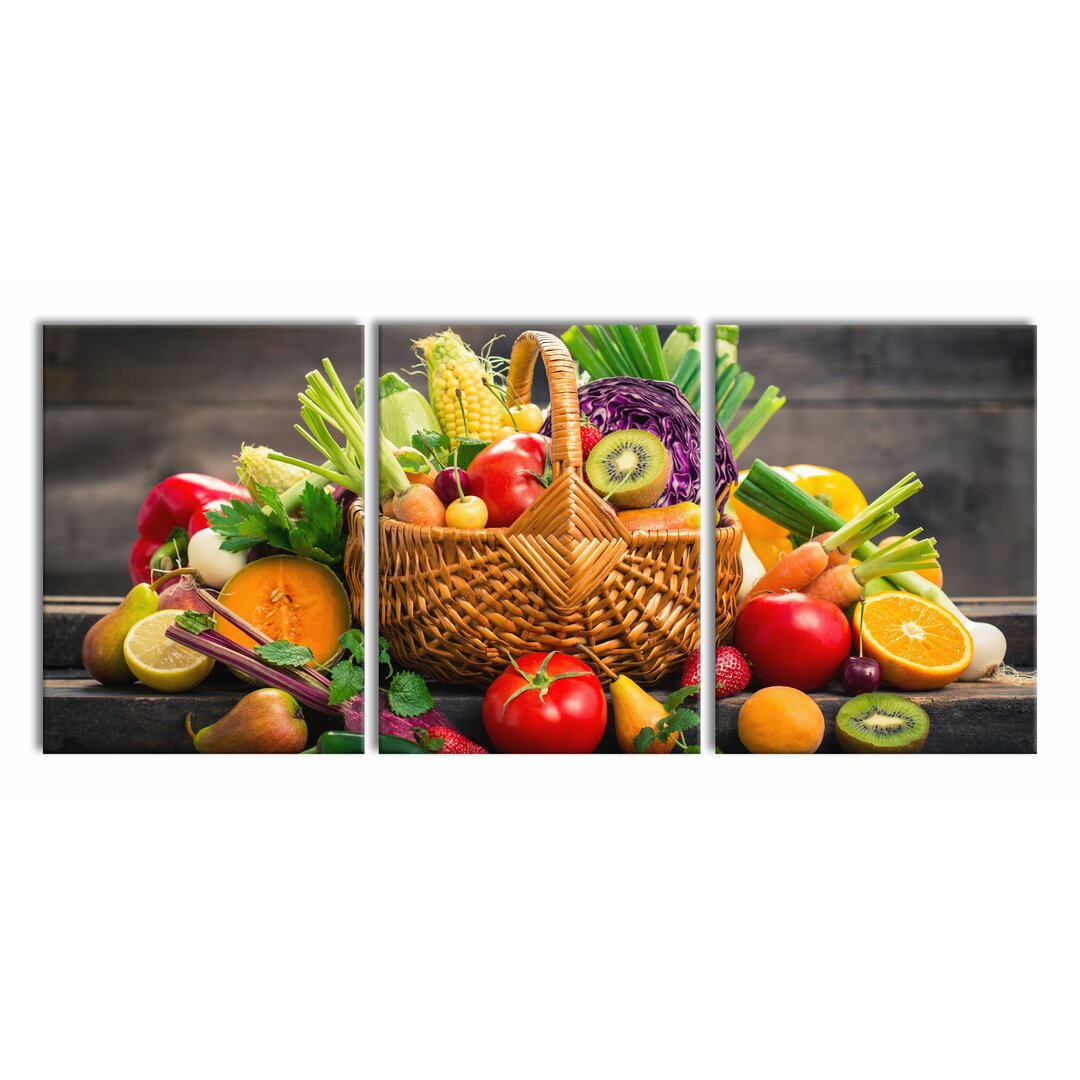 3-tlg. Leinwandbilder-Set Fresh Fruit and Vegetables in a Basket