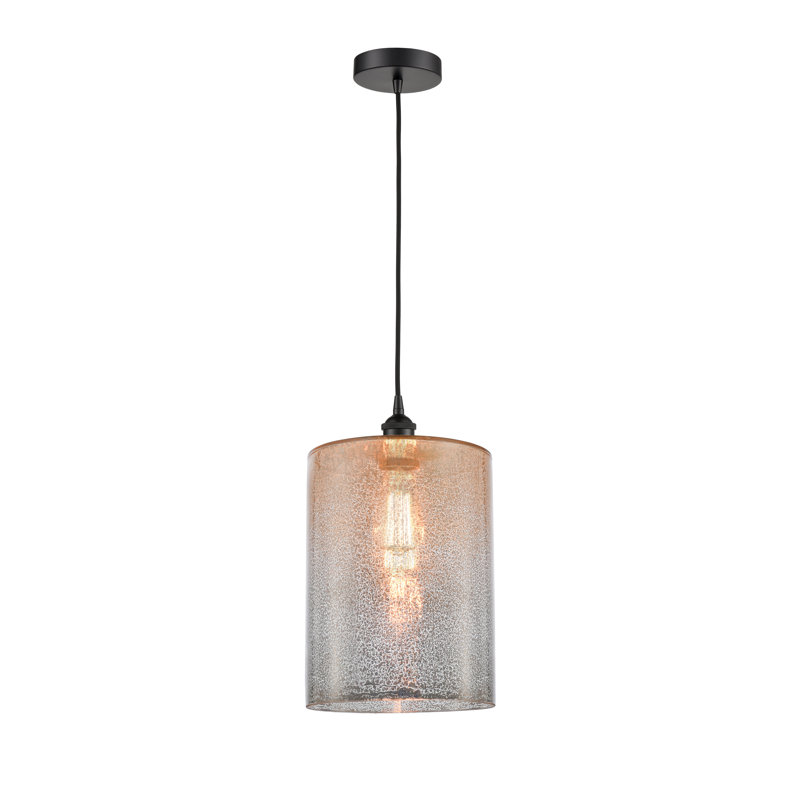Luminaire suspendu cylindrique à 1 lumière Malcolm, H 15,75 po x l 9 po x P 9 po, Noir mat, Mercurisé