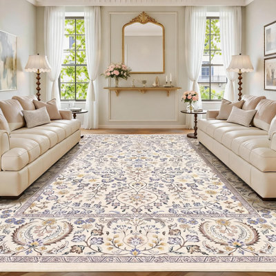 5x7ft Washable Printed Area Rug with Plush Pearl Velvet Feel, Soft Shag Carpet for Living Room Bedroom with Non-Slip TPR Backing, Cozy Floor Mat for Entryway Kitchen, Camel