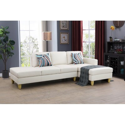 White marble Faux Leather L-Shaped Couch Living Room Sofa & Chair Set