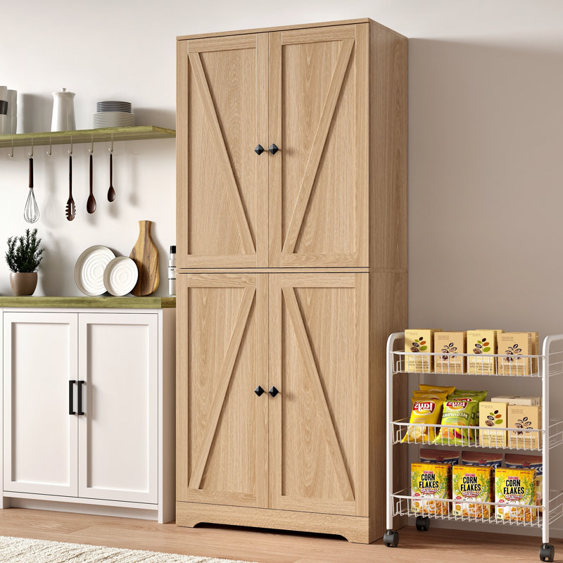 72" Tall Kitchen Pantry, Farmhouse Storage Cabinet, Oak