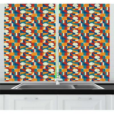Geometric Ruffled Kitchen Curtain