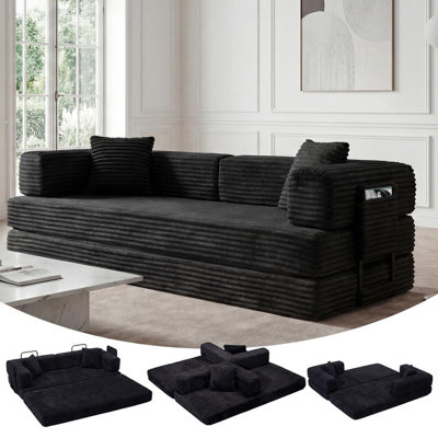 Canapé-lit 80,7 po en velours côtelé avec rangement, causeuse convertible pour petits espaces