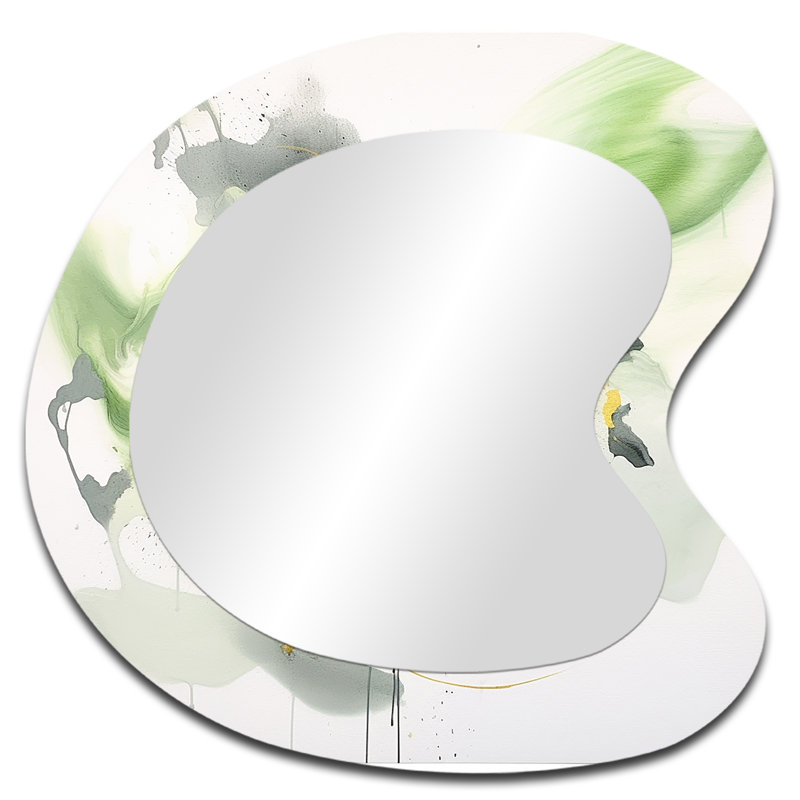 Fryson Green and Black Splash - Fractals Asymmetrical Mirror, Green Freeform Unique Wall Mirror, Printed Metal Art, 27" x 27"