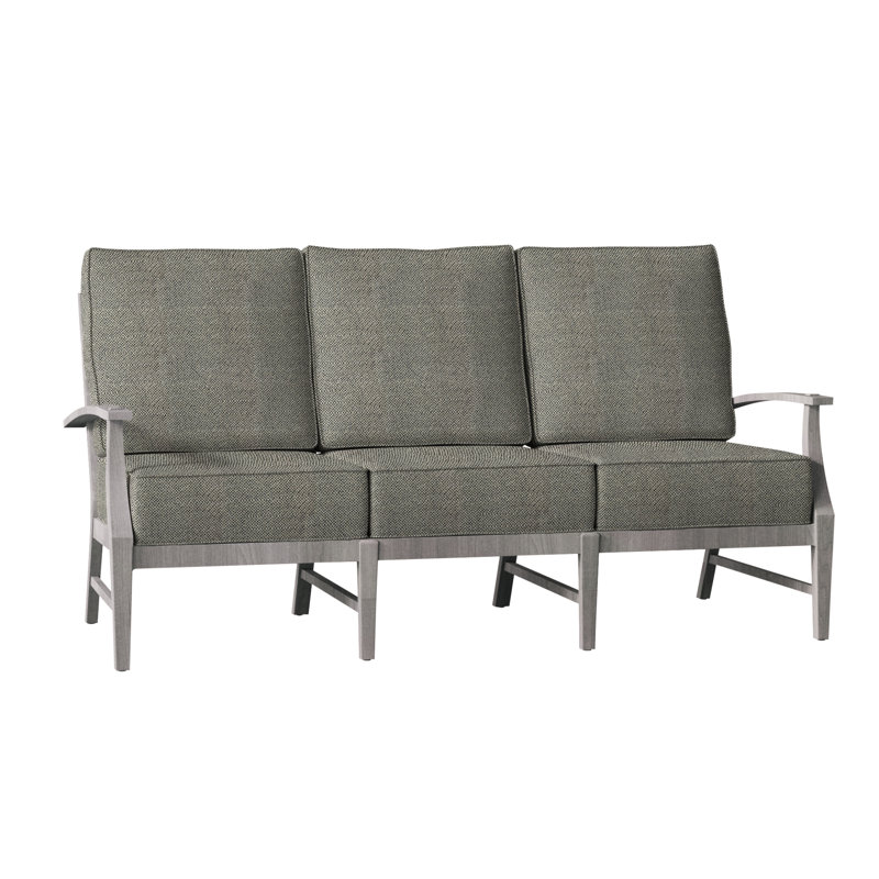 Croquet 75.75" Wide Outdoor Teak Patio Sofa with Cushions, Welt, Oyster Teak, Intermix Bark