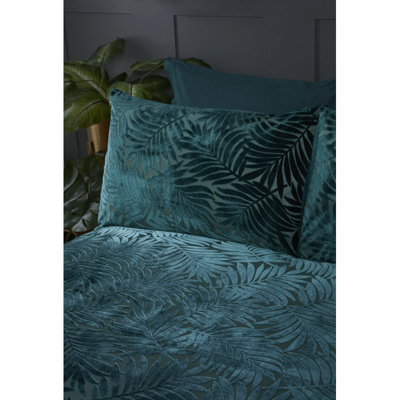 Colasanto Velvet Floral Duvet Cover with Pillowcases Included, Emerald, Single