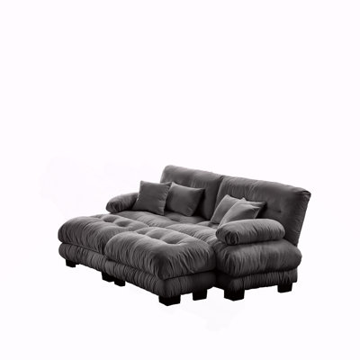 Cloud Couch Sleeper Sofa for Living Room, Chenille 2 Seater sofa with 2 Lumbar pillows and 2 throw pillows , Upholstered Wide Arm Sofa with 2 Ottomans