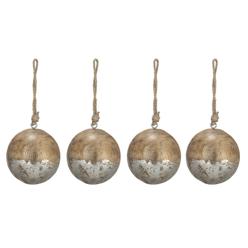 Ornements de boule de Noël en bois 4 po - Cintres décoratifs pour décorations des Fêtes, 4