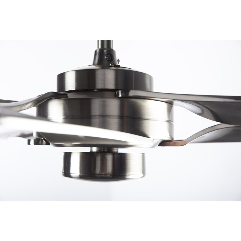 Torsion LED Downrod Ceiling Fan, Bright Nickel, Whitewash, Fan Speed and Light Control (2-wire)