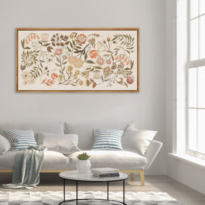 Vintage botanical illustration with insects Framed Wall Art, Ready to Hang, 60 x 30 Inches