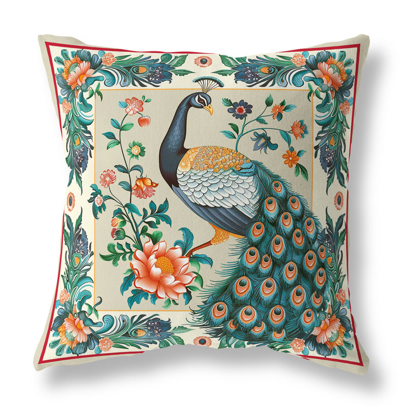 Coussin Peacock Blossom, H 16 po x l 16 po, Vert / Orange