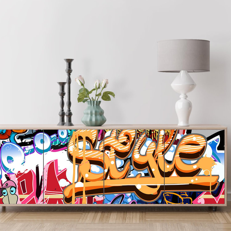 Vibrant Graffi Street Paint Peel & Stick Abstract Border, 48" L x 96" W