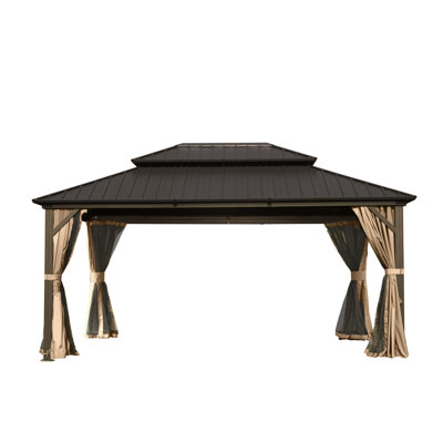 12' X 14' Aluminum Gazebo With Galvanized Steel Roof, Brown - Ideal For Hosting Memorable Outdoor Events Gazebo, Double A Versatile Structure Various Needs