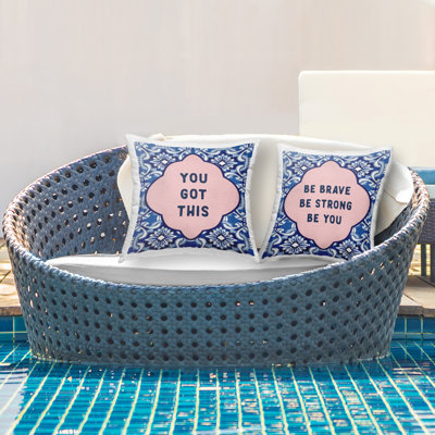 Encouraging Words on Boho 2 Piece Outdoor Printed Pillow Set, design by Lettered and Lined