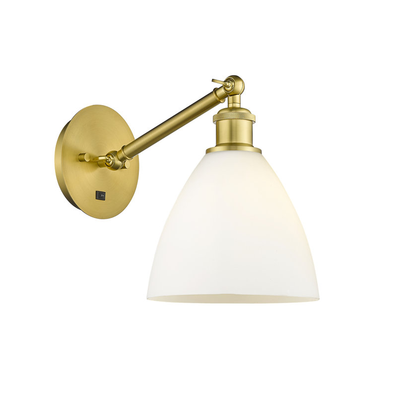 Shauna Armed Sconce, Matte White, Incandescent, Satin Gold