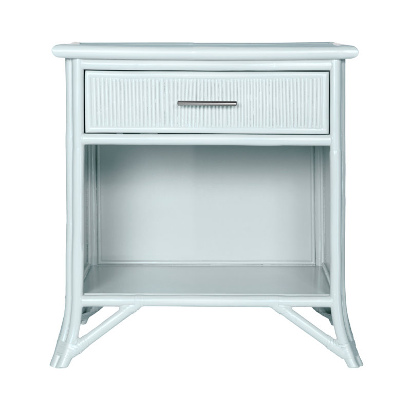 1 - Drawer Rattan Nightstand, Light Blue