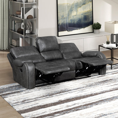 Delsia 87" Traditional Double Reclining Sofa with Center Drop-Down Cup Holders, Receptacles, USB Ports & Elegant Nailhead Trim