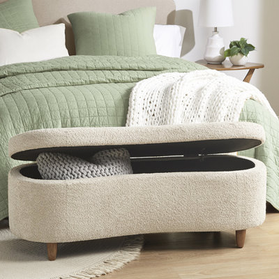 Banc de rangement rabattable avec pieds en bois massif et revêtement taupe