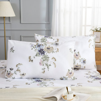 Ensemble de 2 taies d'oreiller pour très grand lit, 2 taies d'oreiller 100% coton, imprimé floral de jardin rétro, housses de fermeture à enveloppe douce respirante (très grand, 20 po x 36 po)