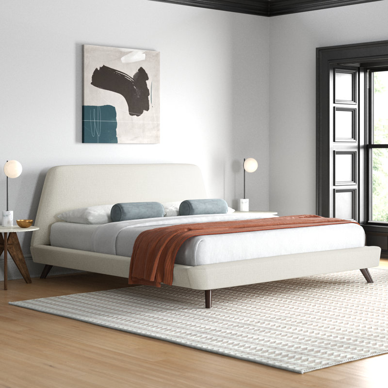 Henry Upholstered Platform Bed, King, Beige