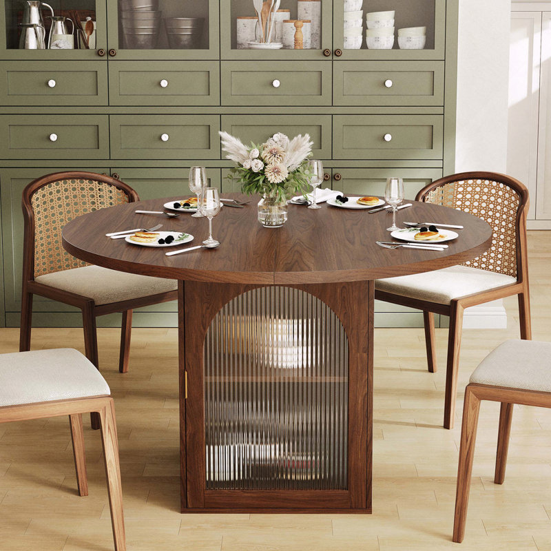47” Round Dining Table With Storage, Walnut