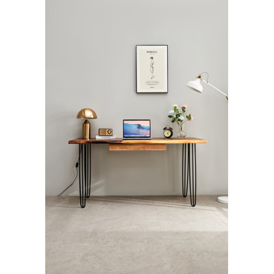 Live Edge Desk with Hairpin Legs and South American Walnut, Live Edge Desk with Drawer Storage