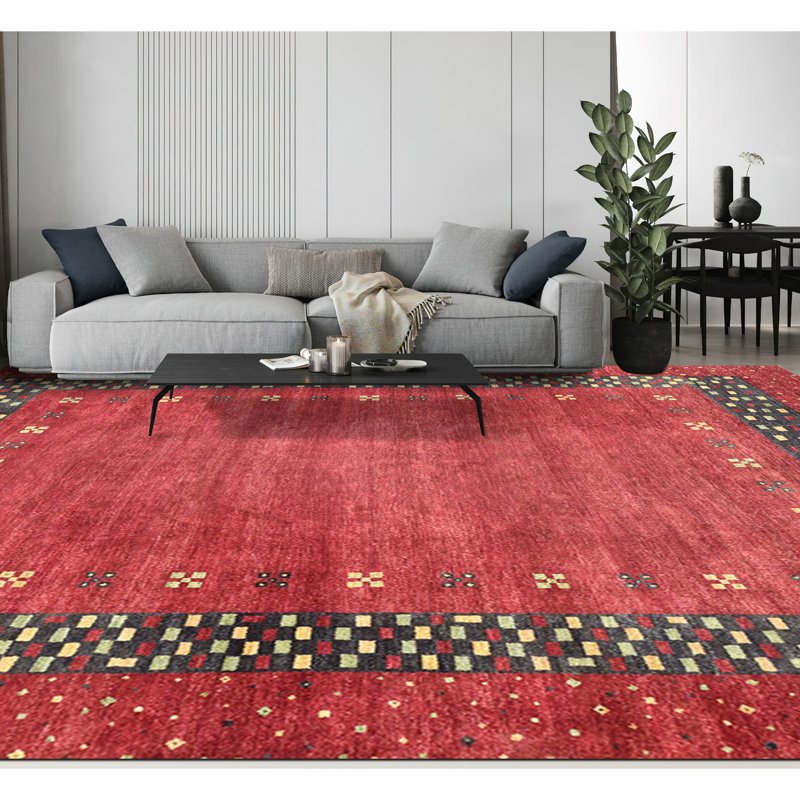 Hand Knotted Wool Southwestern Area Rug in Red, Rectangle 8' x 10'