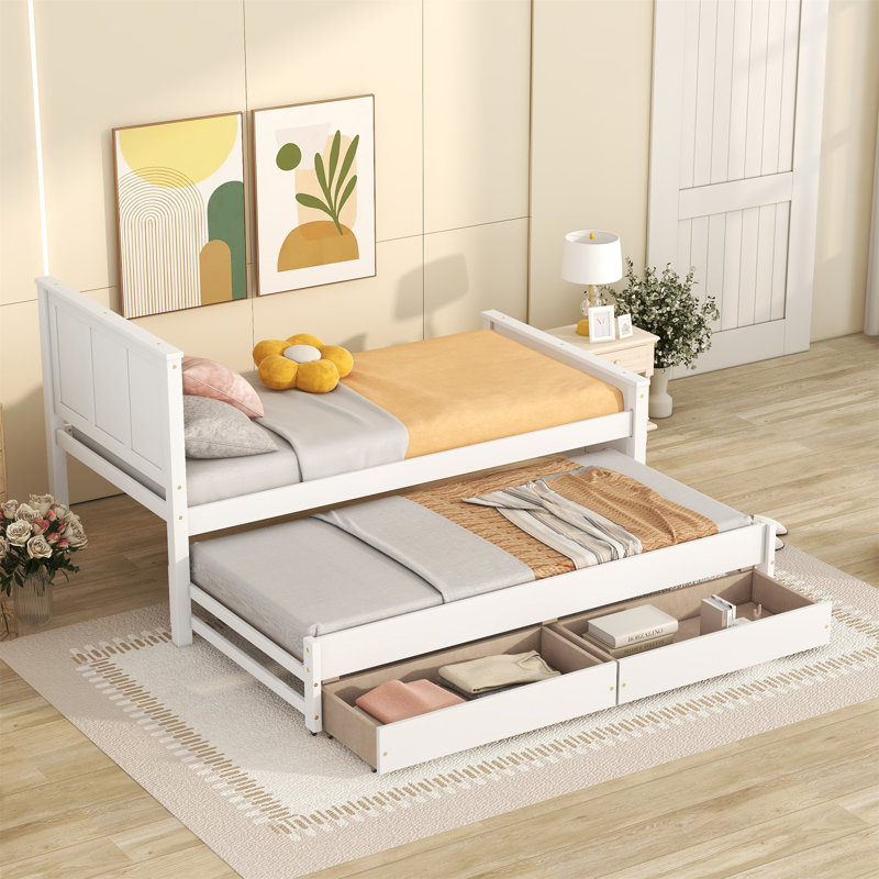 Lit de jour simple avec couchette et tiroirs, Blanc