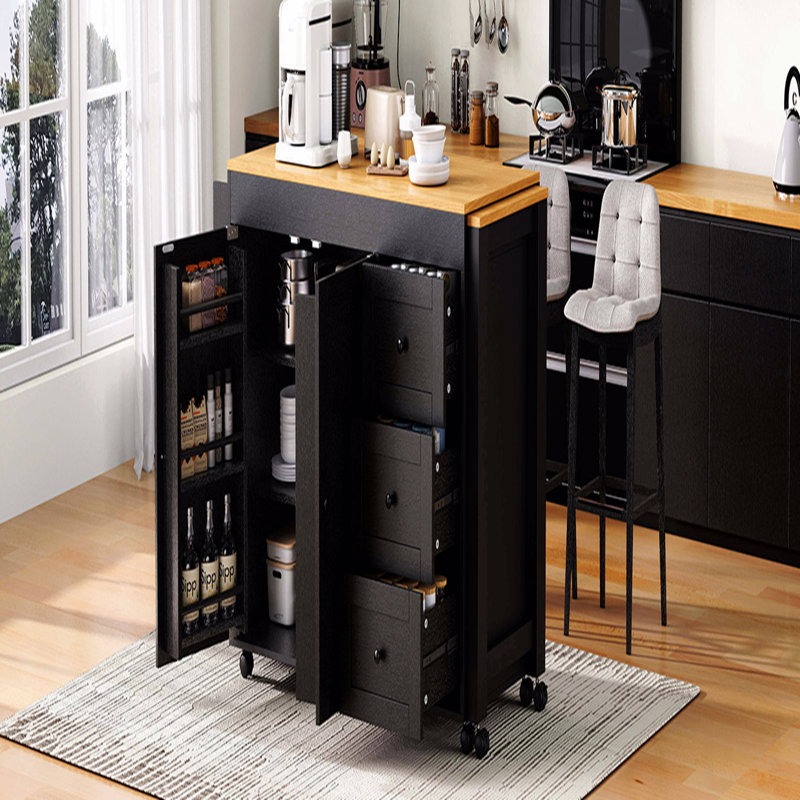 74.8" Kitchen Island With Extendable Dining Table, Black