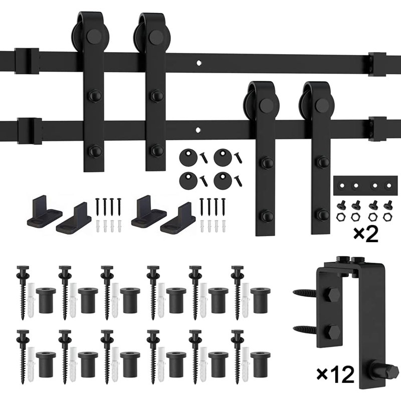 LAZ Sliding Double Bypass Double Door Barn Door Hardware Kit