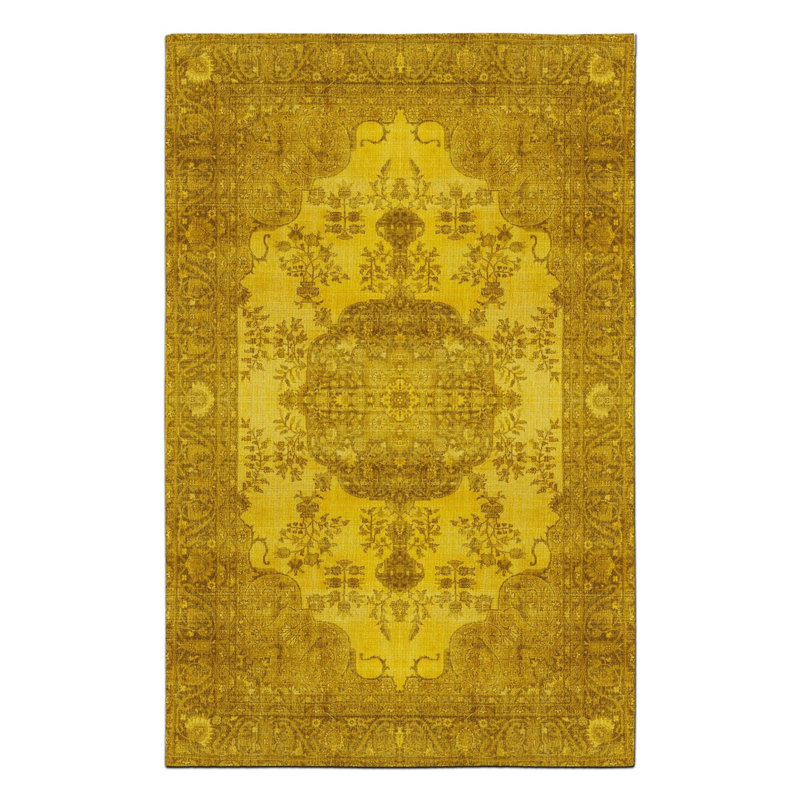 Tapis jaune lavable à la machine Saffron, Sous-tapis rectangulaire de 3 pi 3 po x 4 pi 11 po