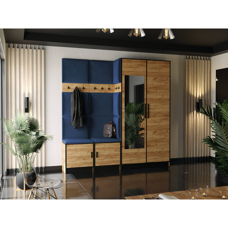 Suzzette Hall Tree 104.8cm Wide with Bench, Oak/Blue