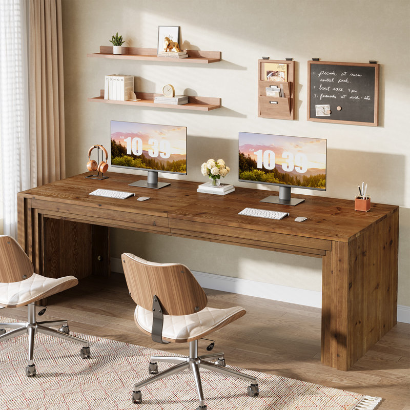 Bureau d'ordinateur très long 78,7 po, grand bureau de direction en bois massif