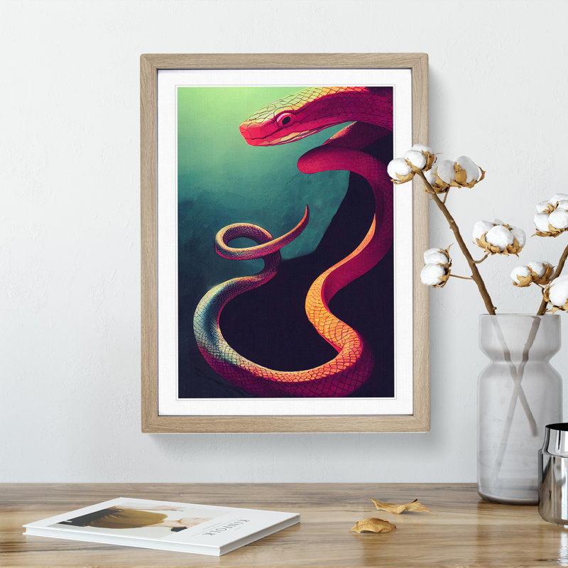 XV1022-2073X Fighting Snake - Single Picture Frame Print, 64cm H x 46cm W x 2cm D, Oak