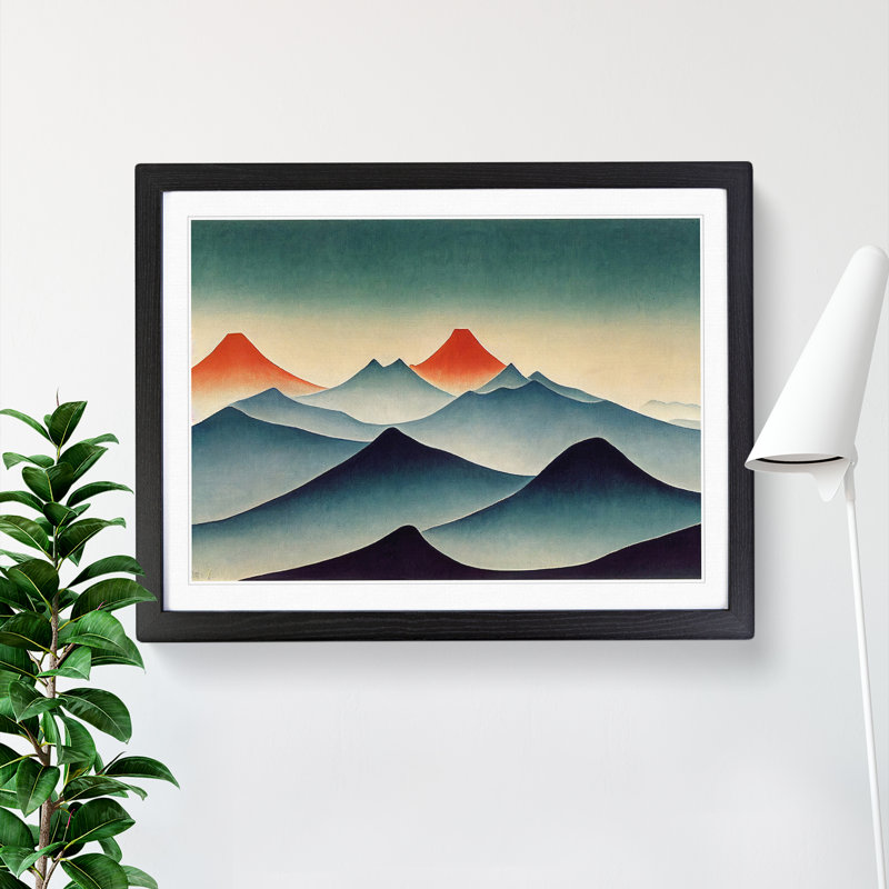Abstract Japanese Mountains Vol.6 - Single Picture Frame Print, Black, 46cm H x 64cm W x 2cm D